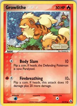 GROWLITHE 55/92 LEGEND MAKER POKEMON REVERSE HOLO DMG - Image 1