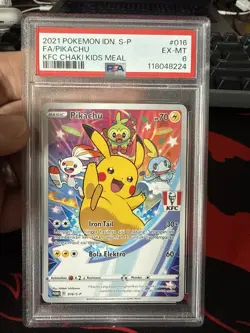2021 POKEMON INDONESIAN S PROMO KFC CHAKI KIDS MEAL #016 FULL ART/PIKACHU PSA 6 - Image 1