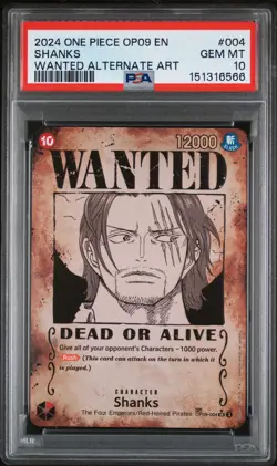 2024 ONE PIECE OP09-EMPERORS IN THE NEW WORLD WANTED ALTERNATE ART SHANKS PSA 10 - Image 1