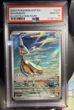 2024 Pokemon TCG SV Surging Sparks Skarmory #209/191 Illustration Rare, PSA 10 - Image 1