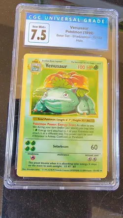1999 Pokemon Base Set SHADOWLESS Holo Venusaur #15/102 NM/Mint+ 7.5 CGC - Image 1