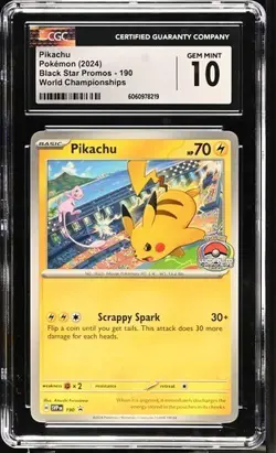 Pikachu 190 World Championship 2024 CGC GEM MINT 10 Black Star Promo Pokemon TCG - Image 1