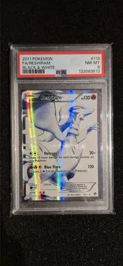 Pokemon 2011 TCG Black White Base Set Reshiram Full Art #113/114 PSA 8 NM-MT - Image 1