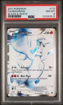 Pokemon 2011 TCG Black White Base Set Reshiram Full Art #113/114 PSA 8 NM-MT - Image 3