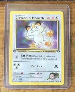 Pokemon TCG Giovanni’s Meowth #74/132 Gym Challenge Non Holo 1st Edition Vintage - Image 1