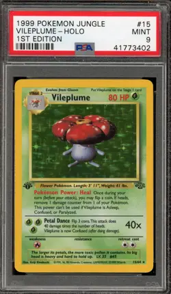 Pokemon Vileplume Jungle 1st Edition Holo Rare #15 PSA 9 Mint - Image 1