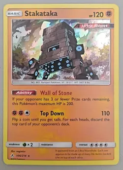Stakataka 106/214 Sun & Moon Unbroken Bonds Holo Rare Pokemon TCG - NM - Image 1