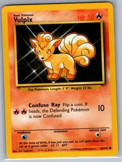 Vulpix 68/102 Non Holo Base Set - Pokemon Card - NM - Image 1