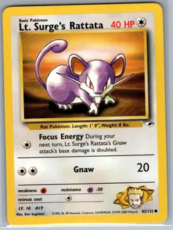 Lt. Surge's Rattata 82/132 Non Holo Gym Heroes - Pokemon Card - NM - Image 1