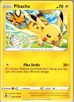 Pikachu 049/195 Non Holo SWSH12: Silver Tempest - Pokemon Card - NM - Image 1
