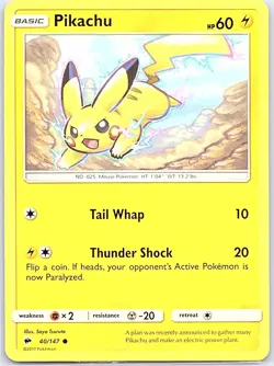 Pikachu 40/147 Non Holo SM - Burning Shadows - Pokemon Card - NM - Image 1