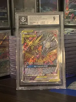 2019 Pokemon Hidden Fates Moltres Zapdos Articuno GX SM210 Promo BGS 9 Tag Team - Image 1