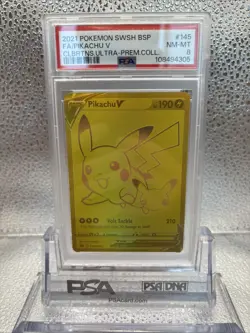 2021 POKEMON SWSH BLACK STAR PROMO #145 FULL ART/PIKACHU V PSA 8 - Image 1