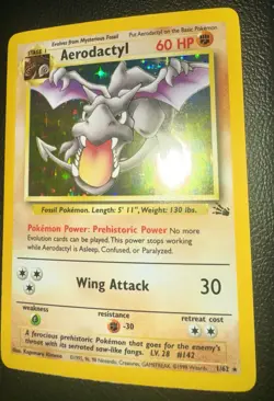 1999 Pokemon Fossil Set Aerodactyl Holo Rare 1/62 Unlimited WOTC NM/EX - Image 2