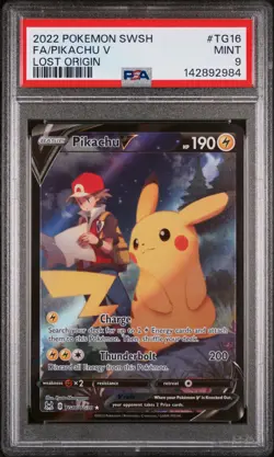 2022 POKEMON SWORD & SHIELD LOST ORIGIN #TG16 FULL ART/PIKACHU V PSA 9 - Image 1