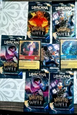 Disney Lorcana Whispers in the Well - 6 Booster Pack & Aladdin + Jasmine - Image 1