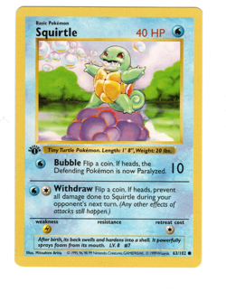 Pokemon TCG Squirtle 63/102 Base Set 1st Edition Shadowless 1999 VTG WOTC LP - Image 1