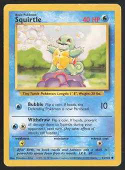 Pokemon TCG | Squirtle 63/102 | Common | Base Set | Moderately Played - Image 2