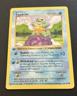 Pokemon TCG Squirtle Card 63/102 Base Set 1st Edition Shadowless 1999 - Image 2