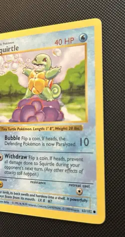 Pokemon TCG Squirtle Card 63/102 Base Set 1st Edition Shadowless 1999 - Image 4