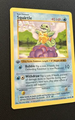 Pokemon TCG Squirtle Card 63/102 Base Set 1st Edition Shadowless 1999 - Image 5
