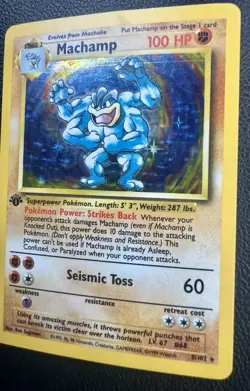 1999 Pokemon Base Set Machamp 1st Edition Holo Rare 8/102 100HP WOTC TCG Card - Image 4