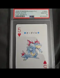 2000 POKEMON GOLD VERSION PLAYING CARDS 5 OF HEARTS #160 FERALIGATR PSA 10 - Image 1