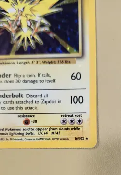 1999 Pokemon Base Set Zapdos Holo - see video of Holo & Card - Image 5