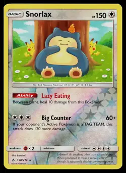 Pokemon Card Unbroken Bonds Snorlax 158/214 Rare Reverse Holo - Image 1
