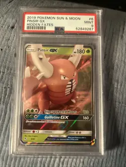 2019 Pokemon Sun & Moon Hidden Fates Pinsir GX Card #6 PSA 9 MINT - Image 1