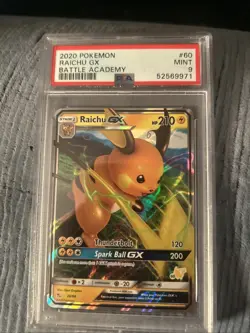 2020 Pokemon Battle Academy Raichu GX Card # 60 PSA 9 MINT - Image 1