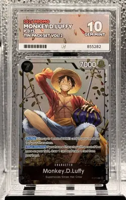 ACE Gem Mint 10 - Monkey.D.Luffy P-075 - Promo One Piece Tin Pack Set Vol.2 - Image 1