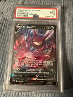 2020 Pokemon Sword & Shield Darkness Ablaze Crobat V Card #104 PSA 9 MINT - Image 1