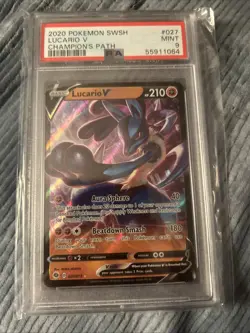 2020 Pokemon Sword & Shield Champions Path Lucario V Card 027 PSA 9 - Image 1