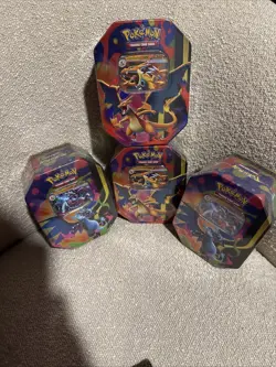 🚨Lot of 4🚨 Pokemon TCG Mega Charizard X & Y Tins Brand New & Sealed (4) - Image 1