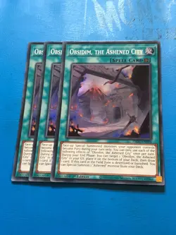 YUGIOH 3x Super Rare Obsidim, The Ashened City PHNI-EN094 1st Edition - Image 1