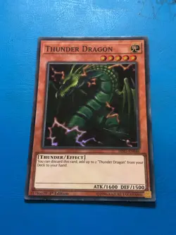 YUGIOH Super Rare Thunder Dragon HISU=EN046 1st Edition PLAYED - Image 1