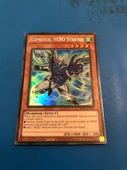 YUGIOH Ultra Rare Elemental Hero Stratos BLC1-EN022 1st Edition - Image 1
