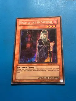 YUGIOH Secret Rare Hand Of The Six Samurai TDGS-EN085 PLAYED - Image 1