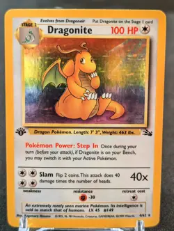 Dragonite 4/62 Fossil Set Holo Rare 1st Edition 1999 Pokemon Game Card WOTC - Image 1