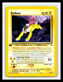 💥 RAIKOU 1st Edition Pokemon TCG 2001 Neo Revelation Set Non HOLO # 22/64 - Image 1