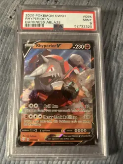 2020 Pokemon Sword & Shield Darkness Ablaze Rhyperior V Card #095 PSA 9 MINT - Image 1