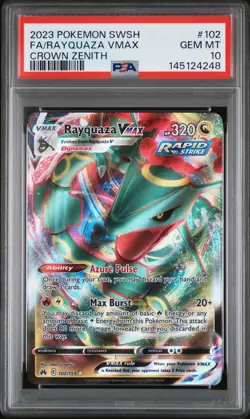 2023 POKEMON SWORD & SHIELD CROWN ZENITH #102 FULL ART/RAYQUAZA VMAX PSA 10 - Image 1