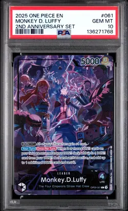 2025 ONE PIECE ENGLISH VERSION 2ND ANNIVERSARY SET #061 MONKEY D. LUFFY PSA 10 - Image 1