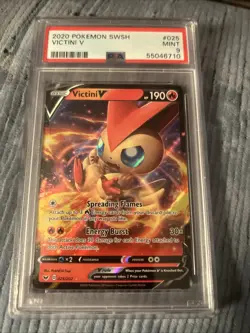 2020 Pokemon Sword & Shield Victini V Card # 025 PSA 9 MINT - Image 1