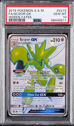 2019 POKEMON SUN & MOON HIDDEN FATES #SV72 FULL ART/SCIZOR GX PSA 10 - Image 1