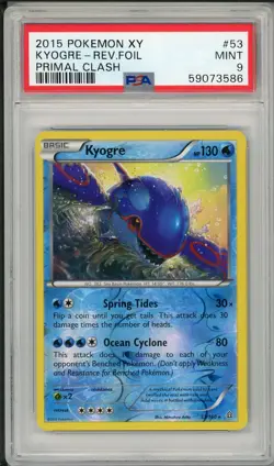 2015 Pokemon XY Primal Clash Kyogre Reverse Foil Holo #53 PSA 9 - Image 1