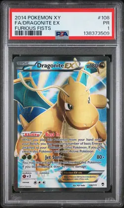 2014 POKEMON XY FURIOUS FISTS #108 FULL ART/DRAGONITE EX PSA 1 - Image 1