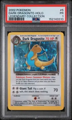 2002 POKEMON LEGENDARY COLLECTION 5 DARK DRAGONITE HOLO - PSA 1 - Image 1