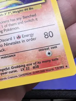 1999-2000 Pokemon Card Ninetales Holo Rare UK 4th Print 12/102 LP - Image 5